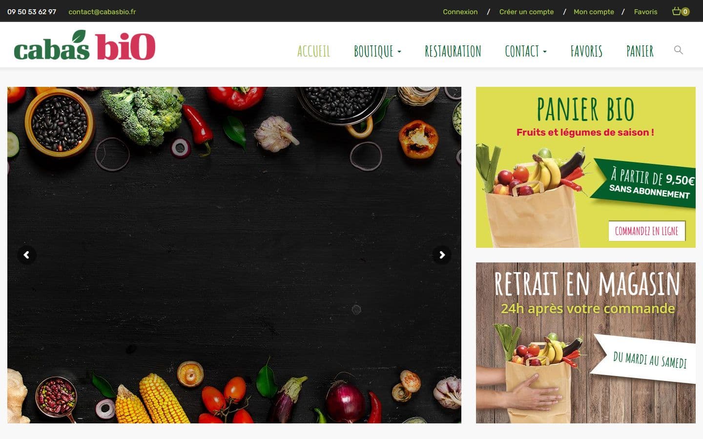Le site Cabas Bio sur ordinateur
