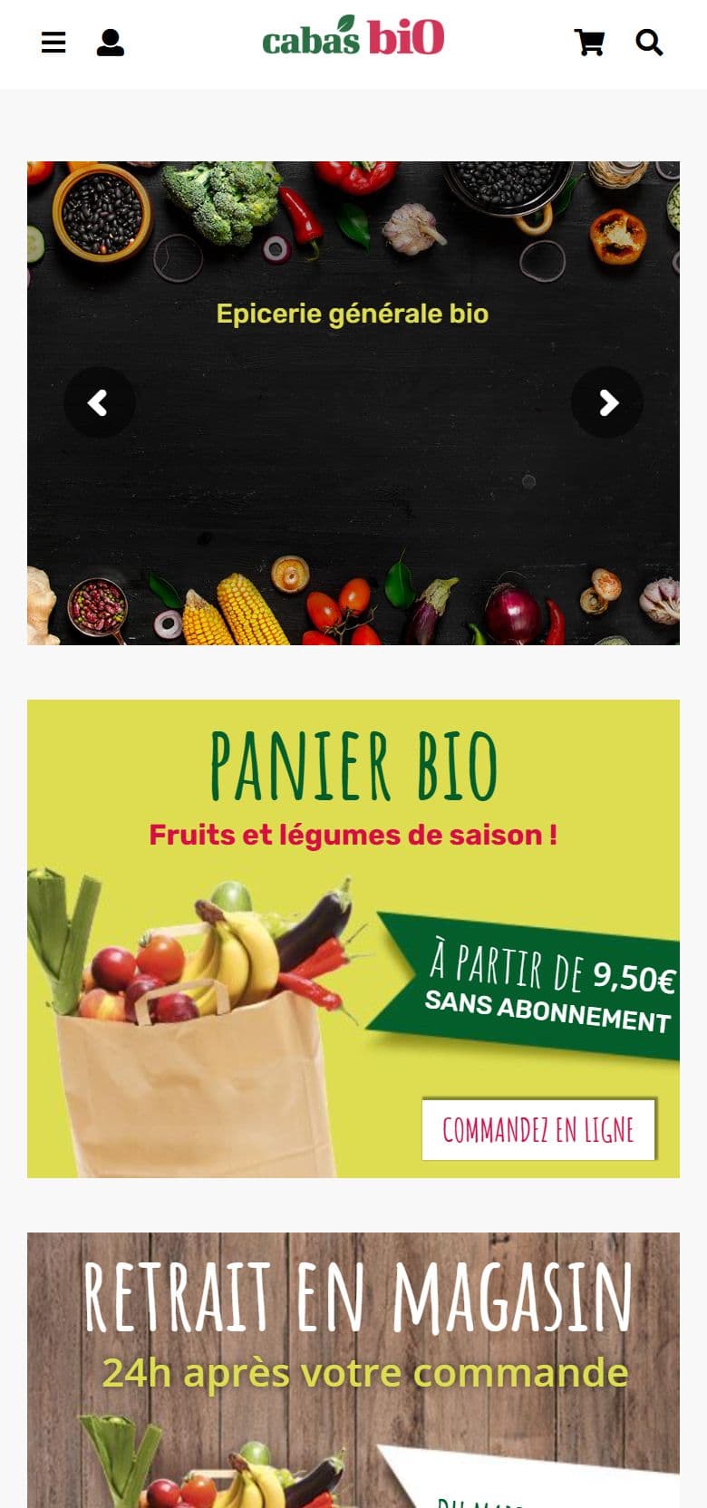 Le site Cabas Bio sur mobile